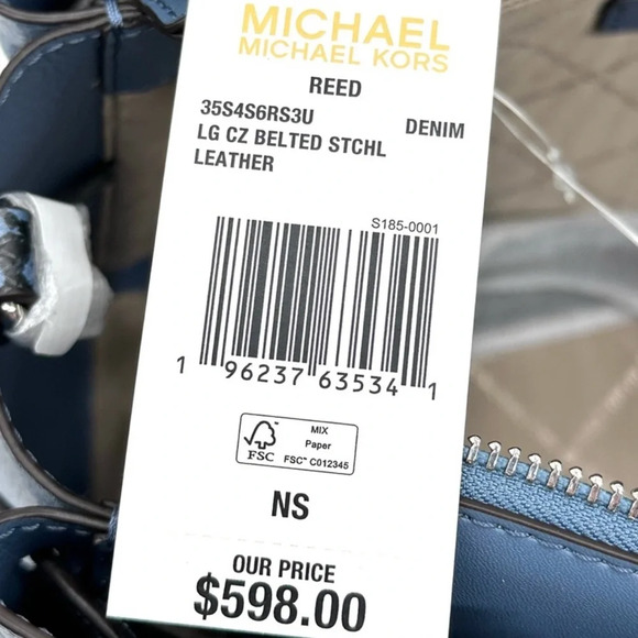 Michael Kors Large Reed Leather Belted Satchel Crossbody Bag Blue Snakeskin - Picture 12 of 12